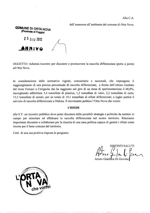 Richiesta incontro per raccolta diff.