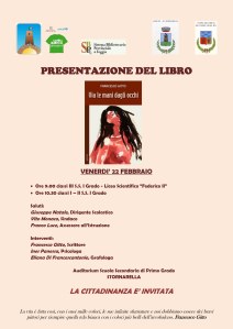 La locandina della presentazione del libro Via le mani dagli occhi