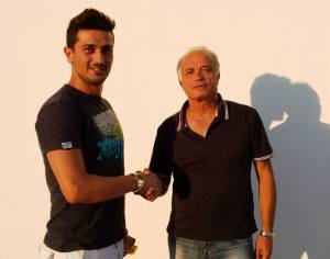 Emilio Larossa con il presidente Giuseppe Rotordam, foto da Facebook profilo Atletico Stornara