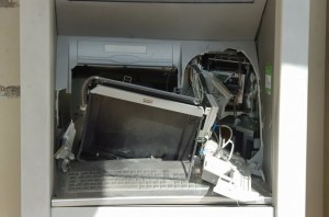 Uno degli sportelli fatti saltare in aria