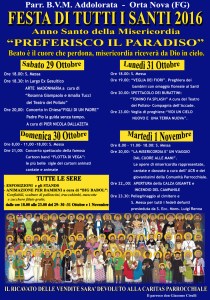 Il programma della Festa di Tutti i Santi